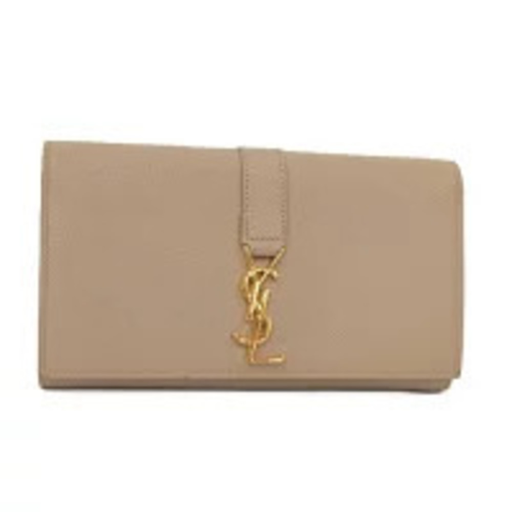 Saint Laurent Yves Bi fold Long Wallet Leather Beige Cream